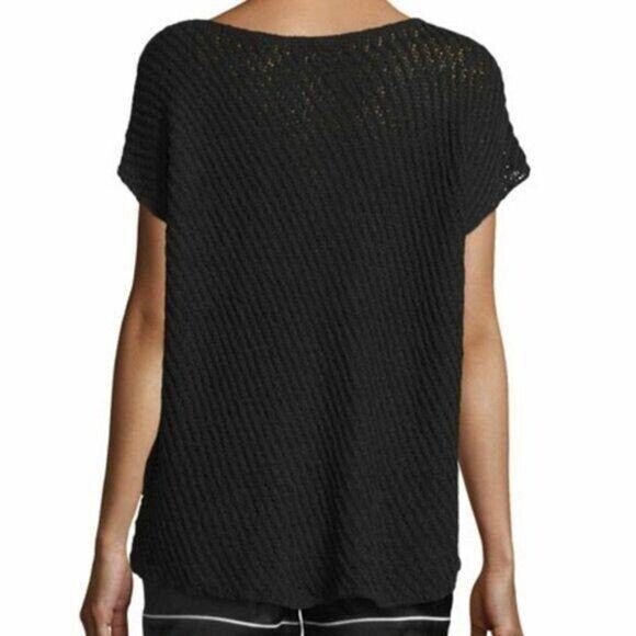 ATM Black Diagnol Stitch Short Sleeve Knit Cotton Blend Pullover Sweater XS - Picture 2 of 6